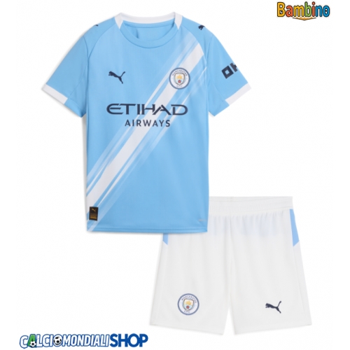 Maglie da calcio Manchester City Prima Maglia Bambino 2025-26 Manica Corta + Pantaloni corti)